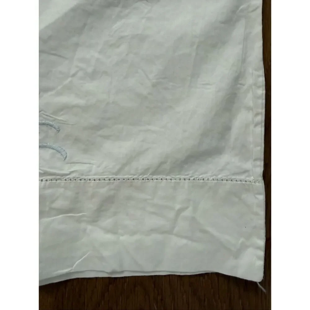 3 Vintage Queen Size Pillowcases Blue Embroidered Hemstitch